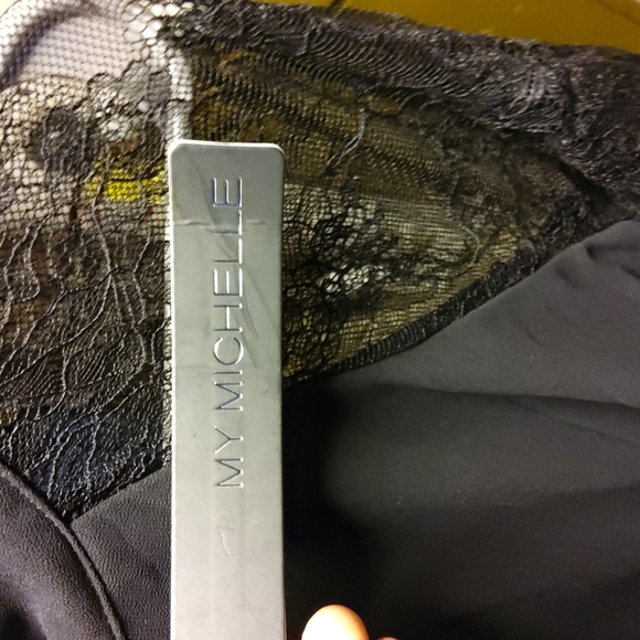 My Michelle Black Dress with Black Sheer Long Mesh Sleeves Size 18 - Picture 3 of 5